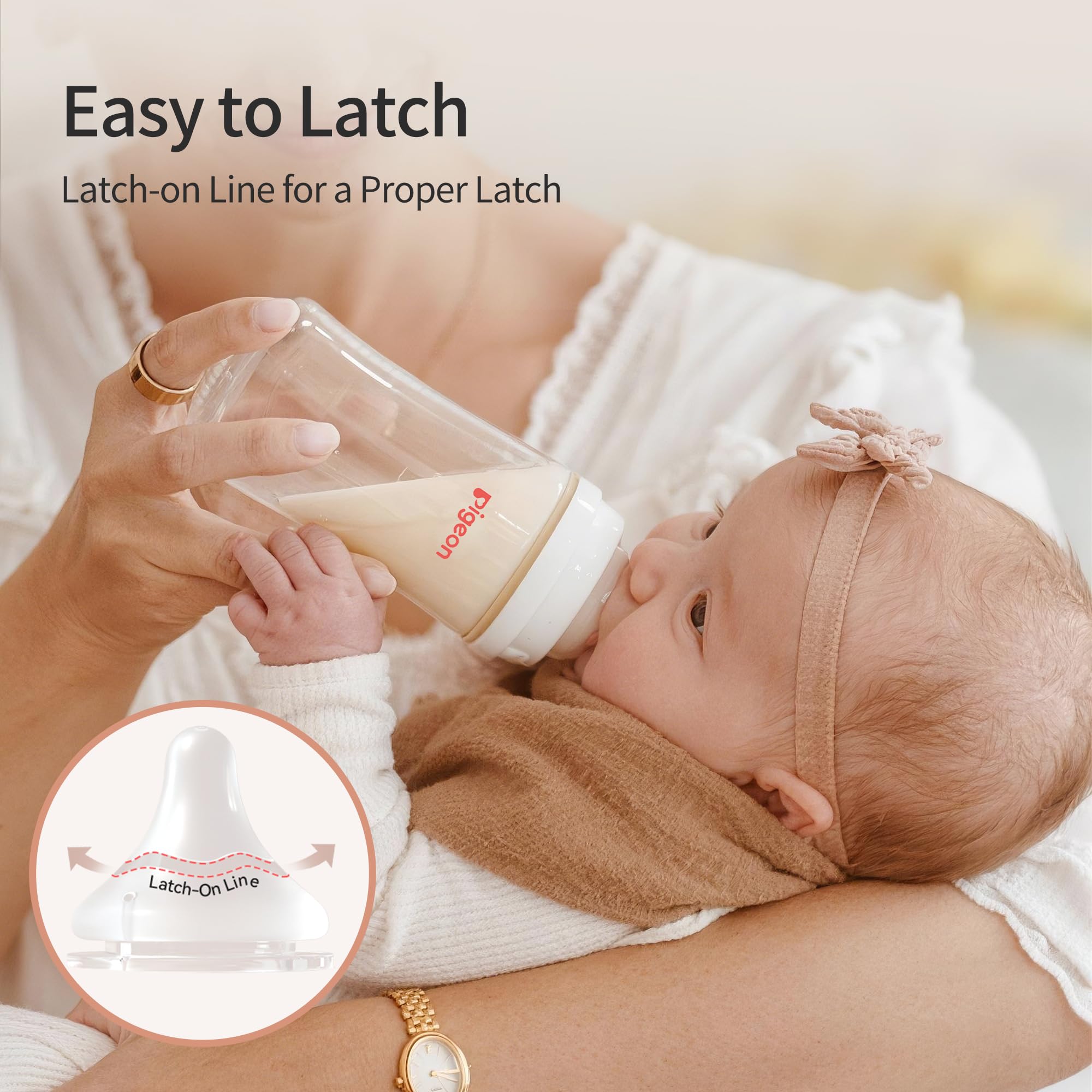 Pigeon Silicone Nipple (LL) with Latch-On Line, 9+ Months, 4 Counts