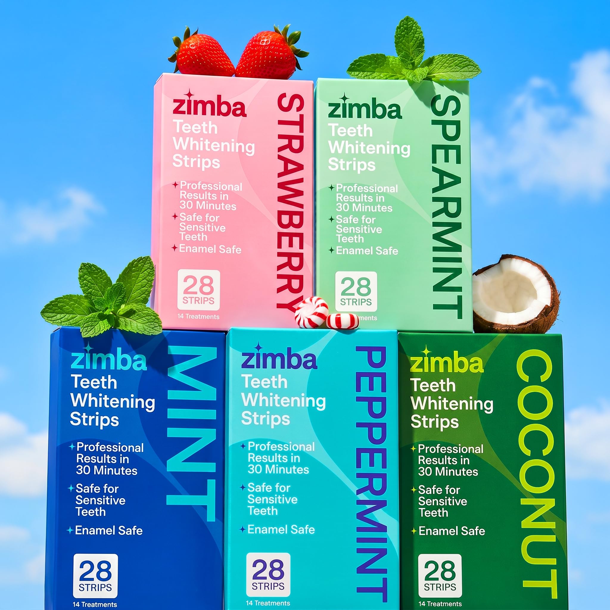 Zimba Teeth Whitening Strips Vegan Whitening Strip Enamel Safe Teeth Whitening Hydrogen Peroxide Teeth Whitener for Coffee, Wine, and Other Stains, 28 Strips (14 Day Treatment), Peach