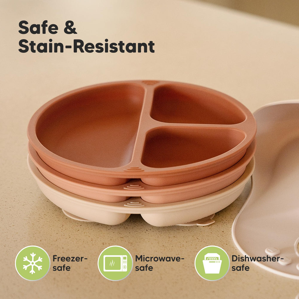 KeaBabies Suction Plates for Baby, Toddler, 3-Pack, 100% Silicone (Roseate)