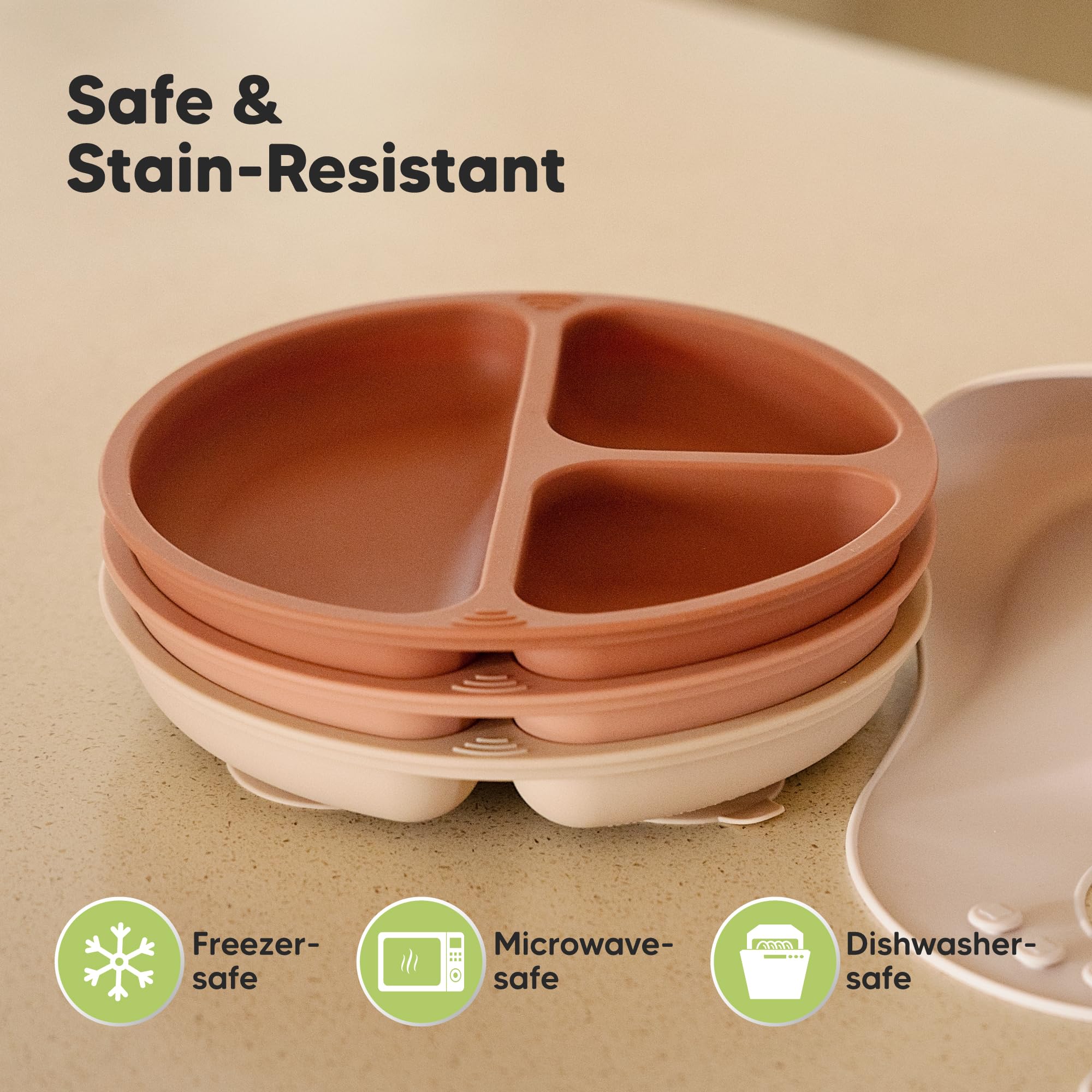 KeaBabies Suction Plates for Baby, Toddler, 3-Pack, 100% Silicone (Roseate)