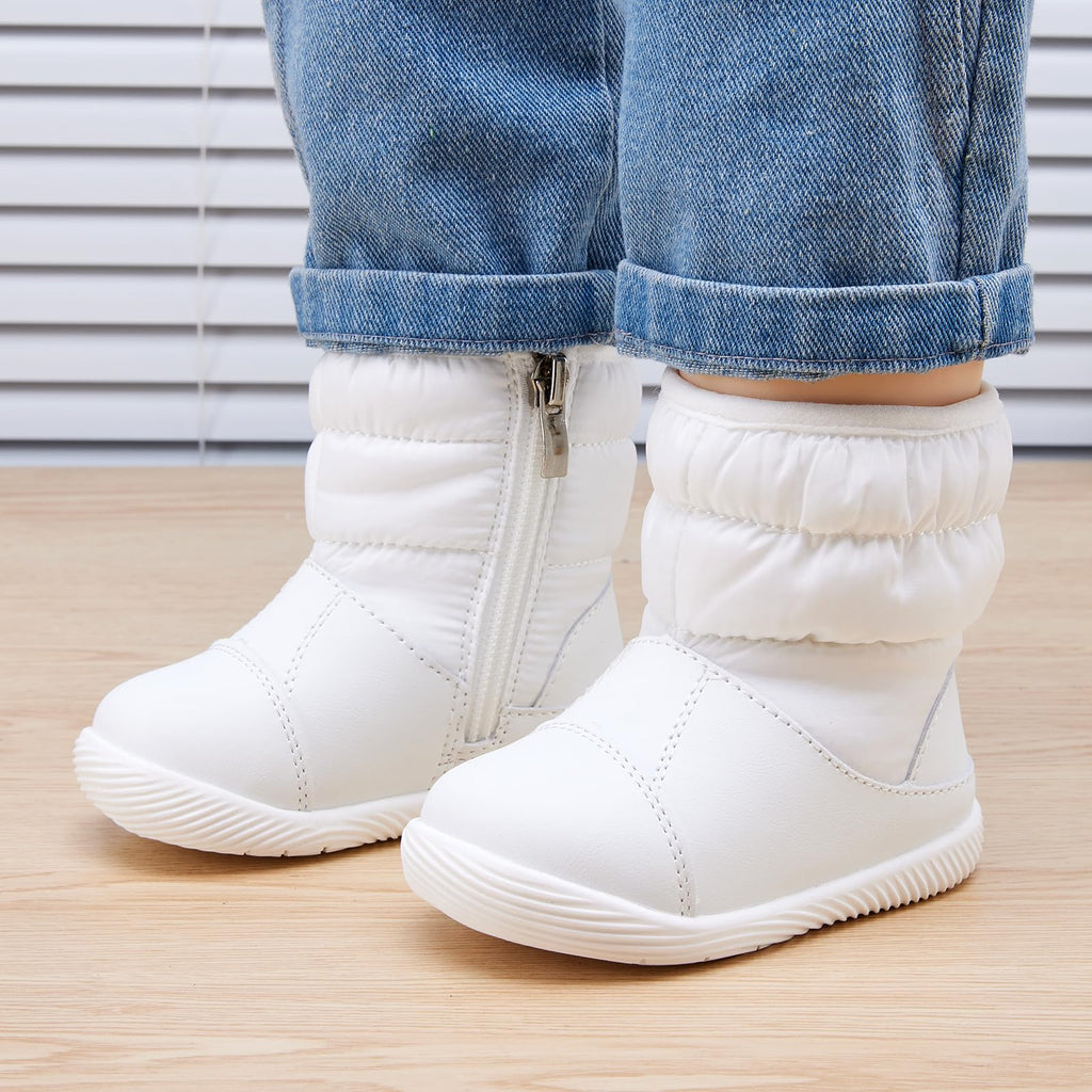 BMCiTYBM Baby Boy Girl Snow Boots Waterproof Infant Winter Warm Booties Nonslip Lightweight Outdoor Shoes for Cold Weather 6 9 12 18 24 Months White Size 6-12 Months Toddler