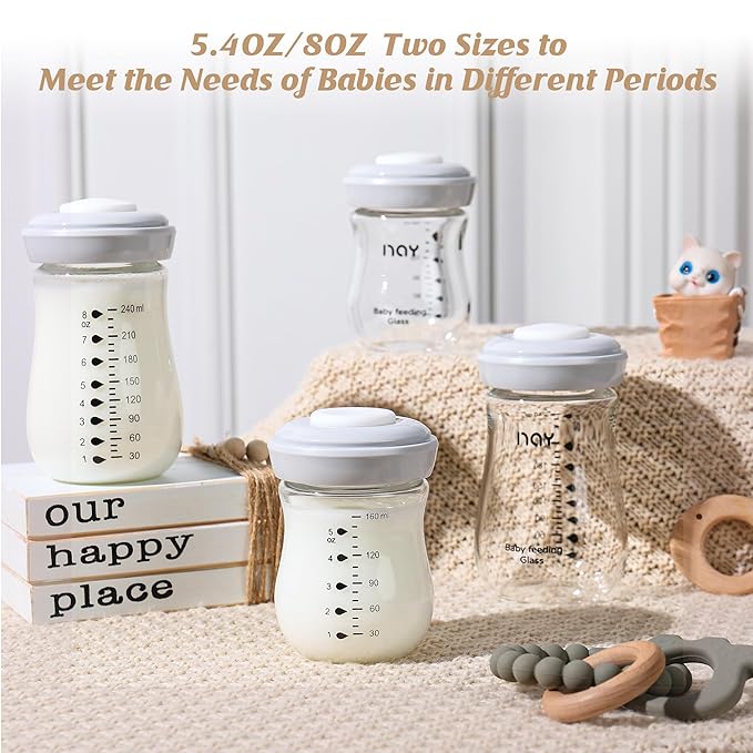 Glass Breastmilk Storage Bottles, 8oz Wide Neck Breast Milk Containers, BPA-Free, Lead-Free, Fits Breast Pumps and Nipples, 4 Pack