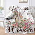 Just A Girl Who Loves Horses Blanket for Teen Flowers Animals Throw Blanket Gifts for Girls Boys Soft Throws Blankets All Seasons 50×60 Inches for Bed Office