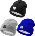 Baby Beanie Hat 3 Packs with Cute Smiley Face, Toddler Girls Boys Baby Hats Winter, Kids Winter Hat Cold Weather