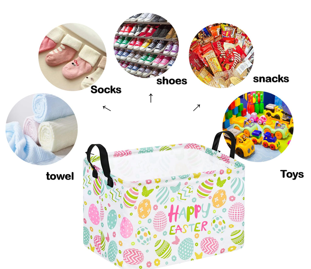 DUYIY Rectangle Gift Storage Basket Home Shelf Storage Basket Organizer Box Clothes Laundry Hamper Nursery Basket Laundry Basket with Handles (easter egg)