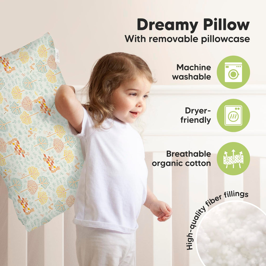 KeaBabies Organic Toddler Pillow with Pillowcase, Jumbo 14X20 (Wild Picnic)