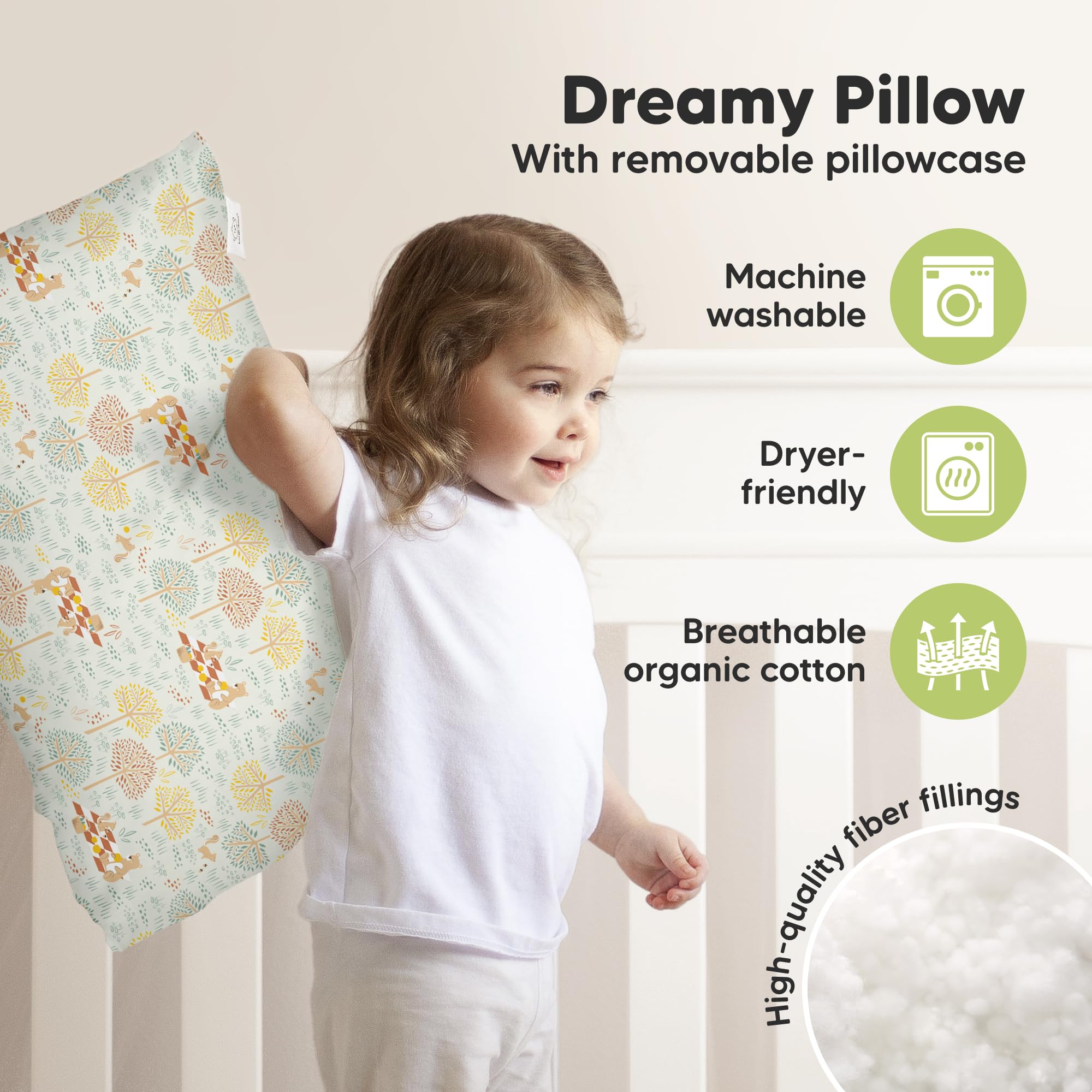KeaBabies Organic Toddler Pillow with Pillowcase, Jumbo 14X20 (Wild Picnic)