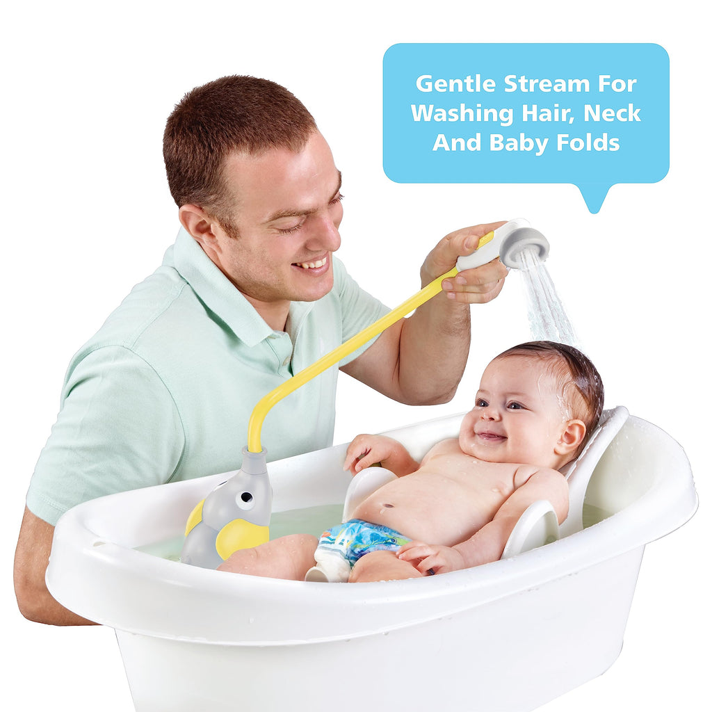 Yookidoo Baby Bath Shower Head - Elephant Water Pump and Trunk Spout Sprayer - One Handed Flow Control for Newborn Babies in Tub Or Sink (Yellow)