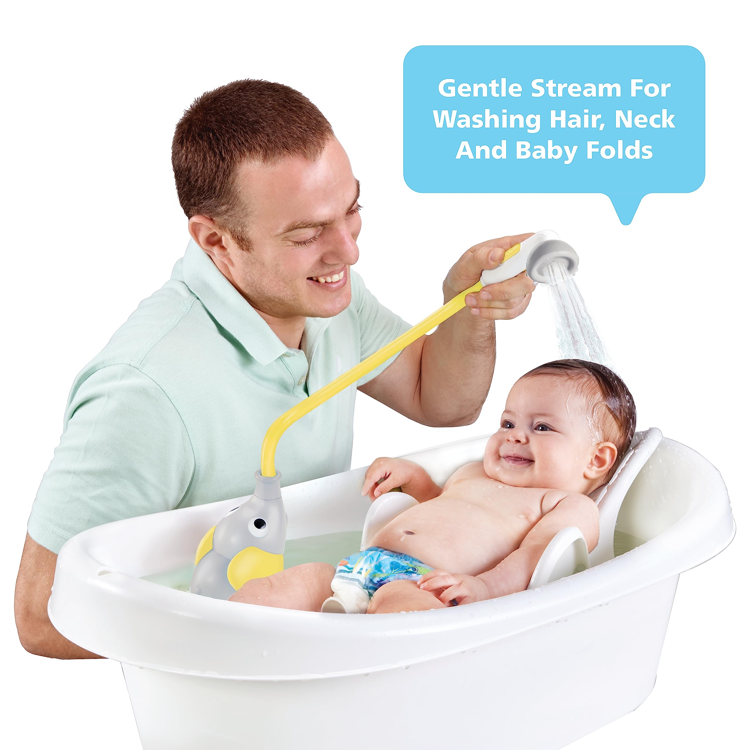 Yookidoo Baby Bath Shower Head - Elephant Water Pump and Trunk Spout Sprayer - One Handed Flow Control for Newborn Babies in Tub Or Sink (Yellow)