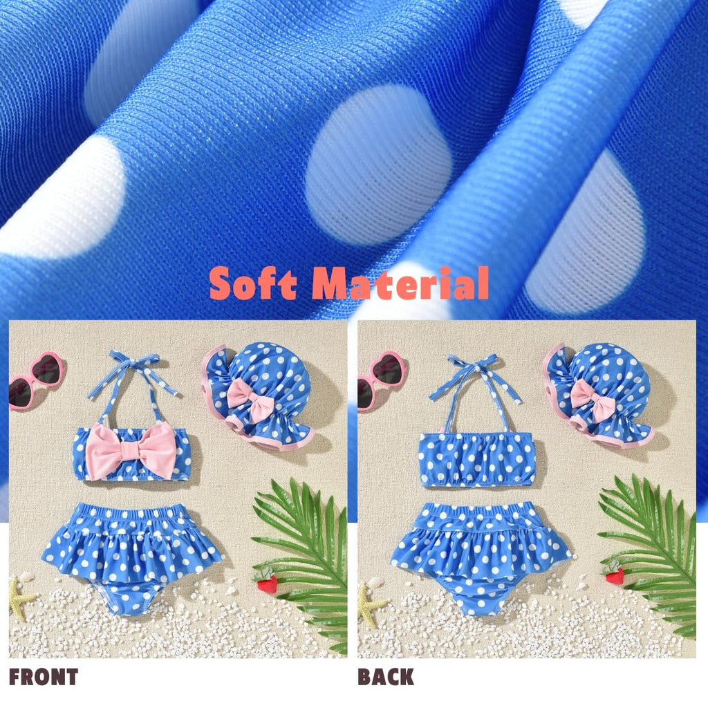 3 0-6 Months Infant Baby Girls Swimsuit Polka Dot Bikini Two Pieces Bathing Suit Swimwear Summer Swimming Beach Set Blue