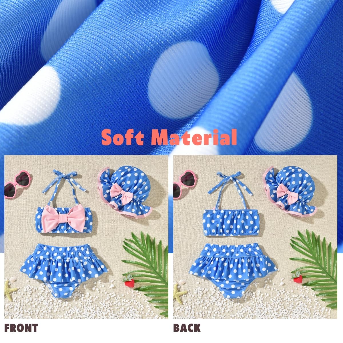 3 0-6 Months Infant Baby Girls Swimsuit Polka Dot Bikini Two Pieces Bathing Suit Swimwear Summer Swimming Beach Set Blue