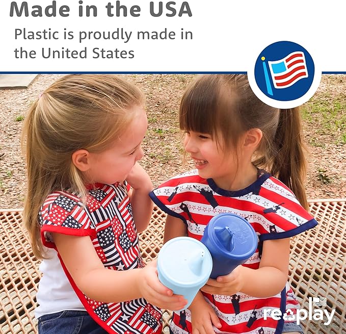 Re-Play Sippy Cups for Toddlers - 10 Oz. Reusable Spill Proof Cups for Kids, Dishwasher/Microwave Safe - Made in USA - Set of 4-3.13" x 6.25" - Aqua Asst.