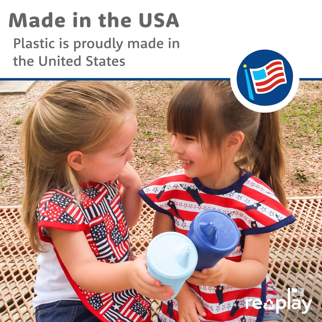 Re-Play Spill-Proof Sippy Cups for Toddlers - Kids Reusable 10 Oz Set of 4, Dishwasher & Microwave Safe, Made in USA, Preschool
