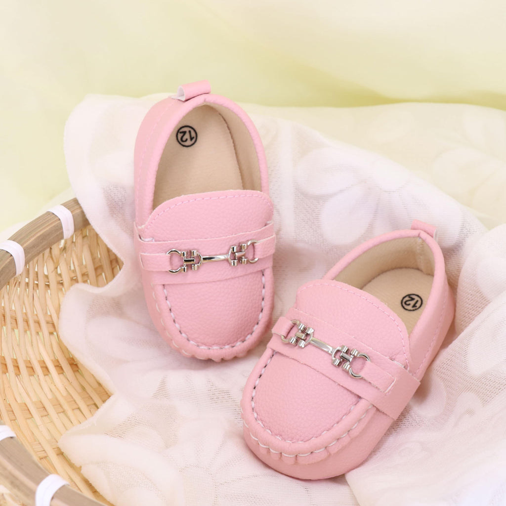 LONSOEN Baby Boys Girls Loafers Slip-On Dress Shoes, Pink 12-18Months