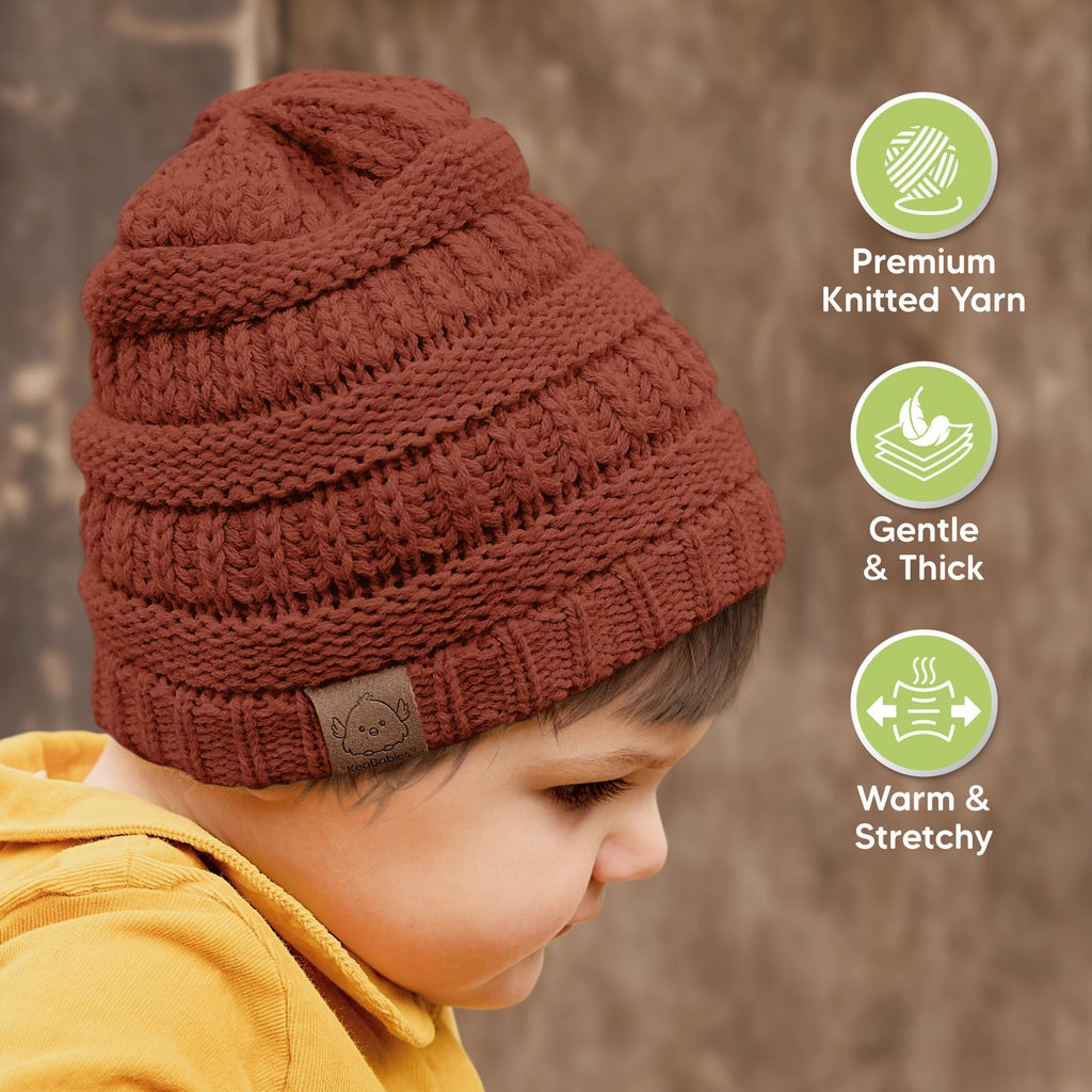 KeaBabies 3-Pack Baby Beanies for Boys, Girls,Soft Cute Baby Hat (Terracotta, 6-36M)