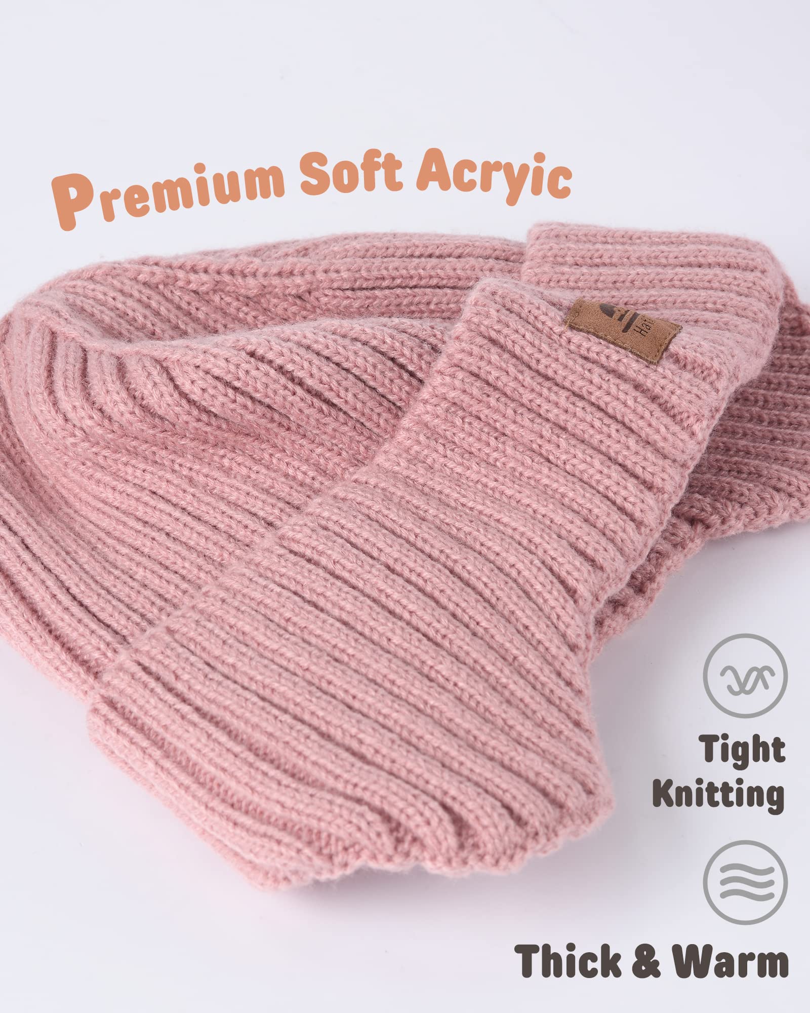 Baby Beanie Fleece Lined Toddler Winter Hat with Ear Flaps Little Girls Boys Warm Hats Cute Beanies for Kids Pink
