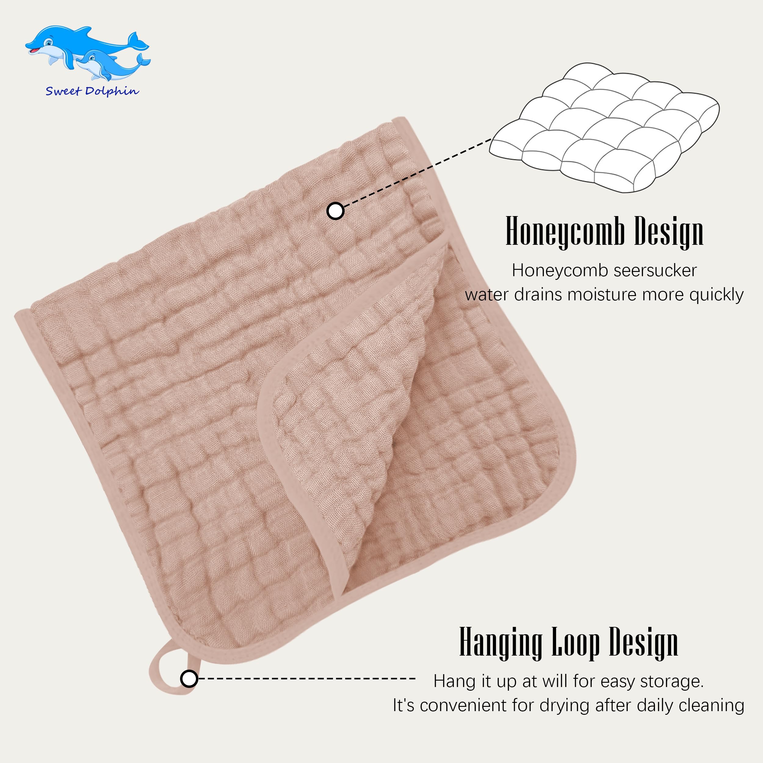 SWEET DOLPHIN 12 Pack Muslin Burp Cloths Large 100% Cotton Burping Clothes for Baby Drool - Absorbent and Soft Boys & Girls Milk Spit Up Rags for Newborn Essentials Registry - Muted Terracotta