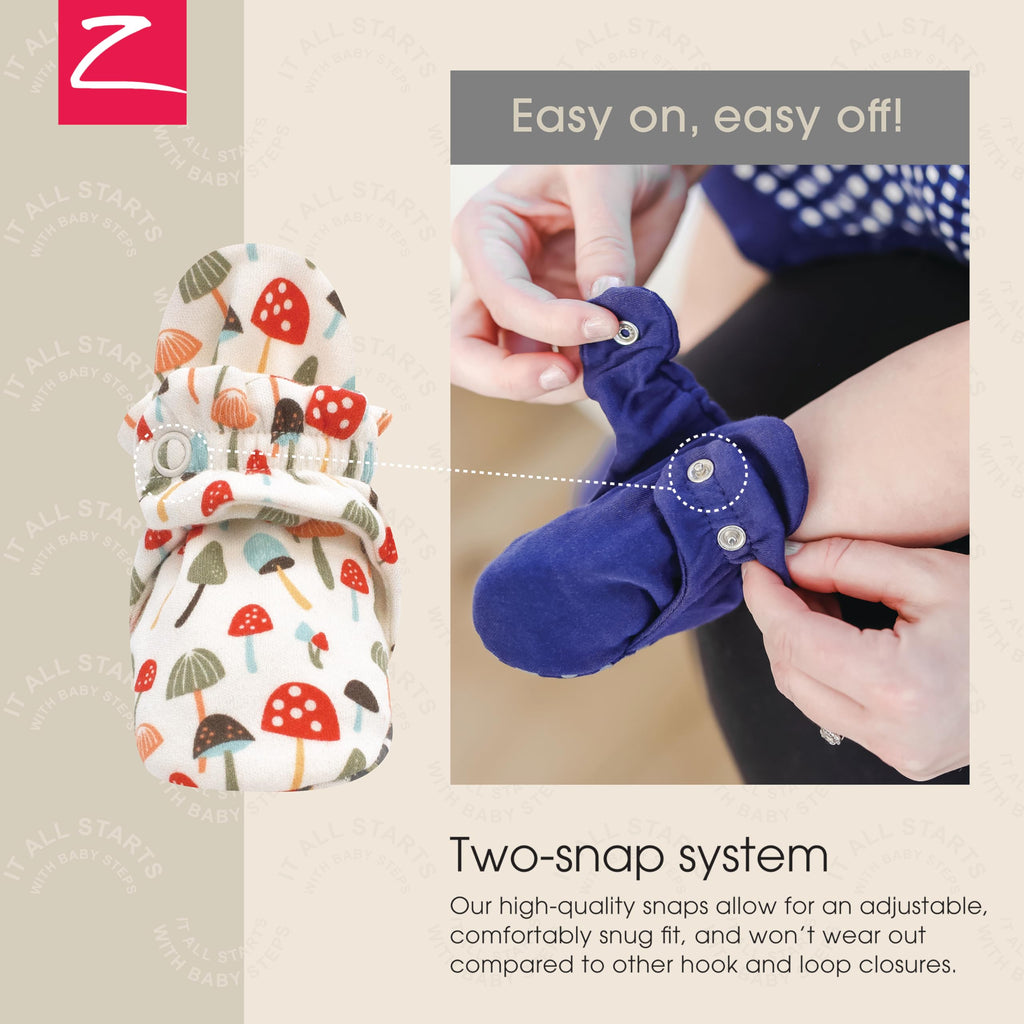 Zutano Organic Cotton Baby Booties With Gripper Soles, Soft Sole Stay-on Baby Shoes, Mushrooms, 18M