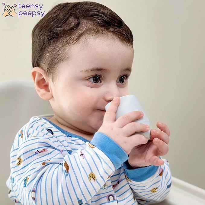 2 Pack Tiny Cup for 4+ Months | Silicone Baby Cups 6-12 Months, Infant Training Open Cup for Baby Led Weaning Supplies, 2oz (Pastel Earth)