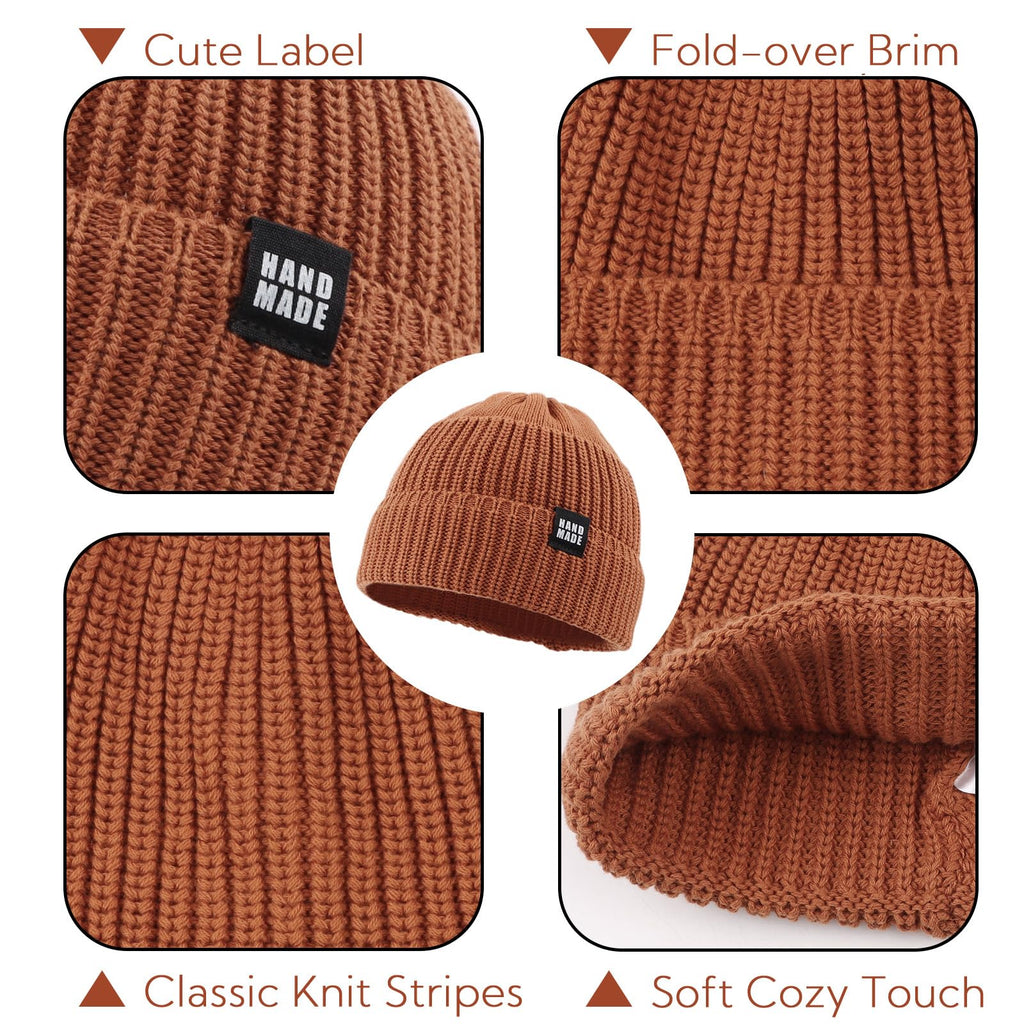 JANGANNSA Simple Knitted Baby Beanie Hip-Hop Boys Winter Hat Toddler Kids Bonnet for Girl 0-5Y (Black+Beige+LightGray+Caramel, L)
