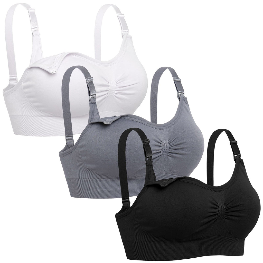 Lataly Womens Seamless Nursing Bra Sleeping Maternity Bralette for Breastfeeding Color Black White Grey Size 2XL