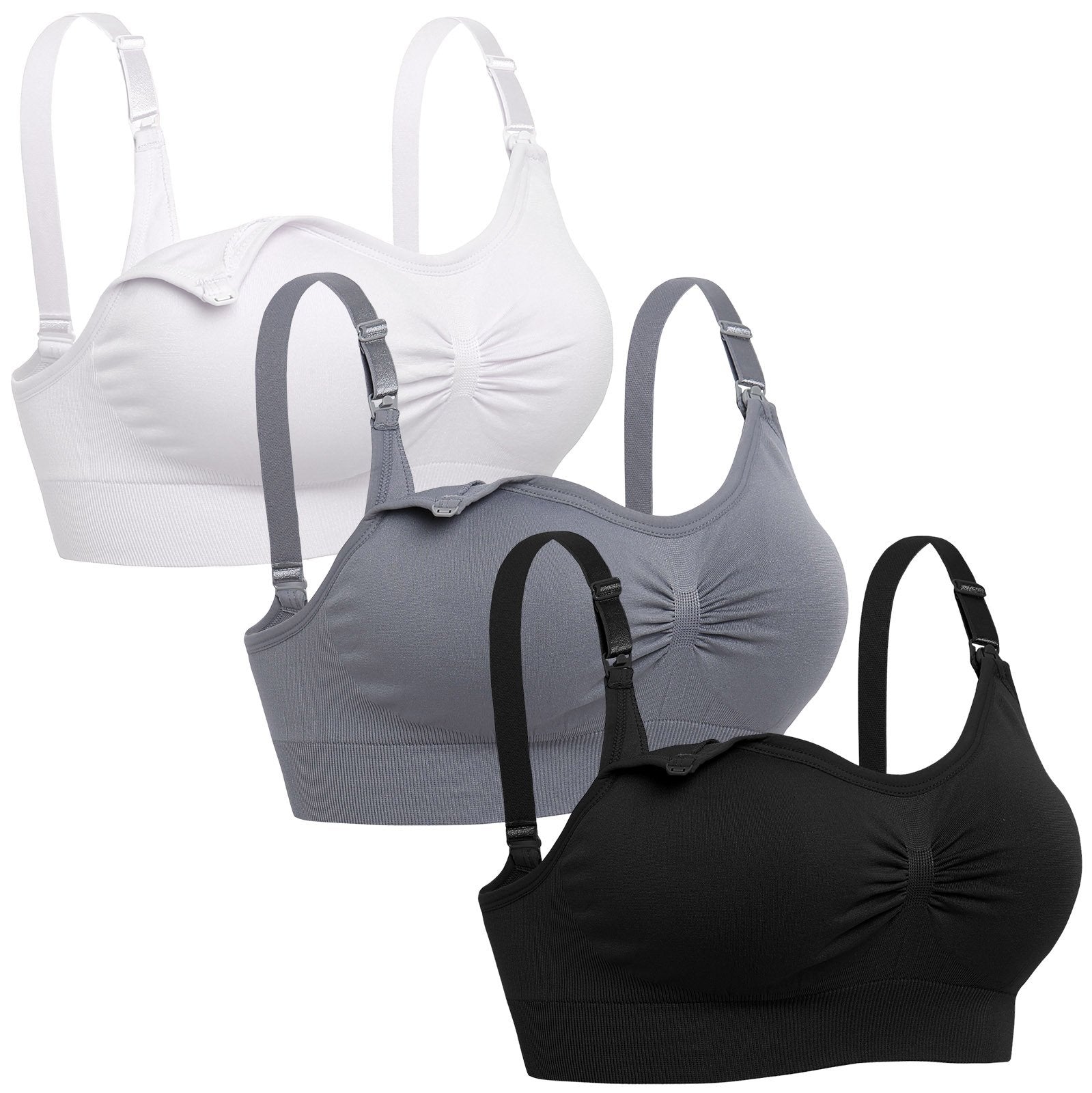 Lataly Womens Seamless Nursing Bra Sleeping Maternity Bralette for Breastfeeding Color Black White Grey Size 2XL