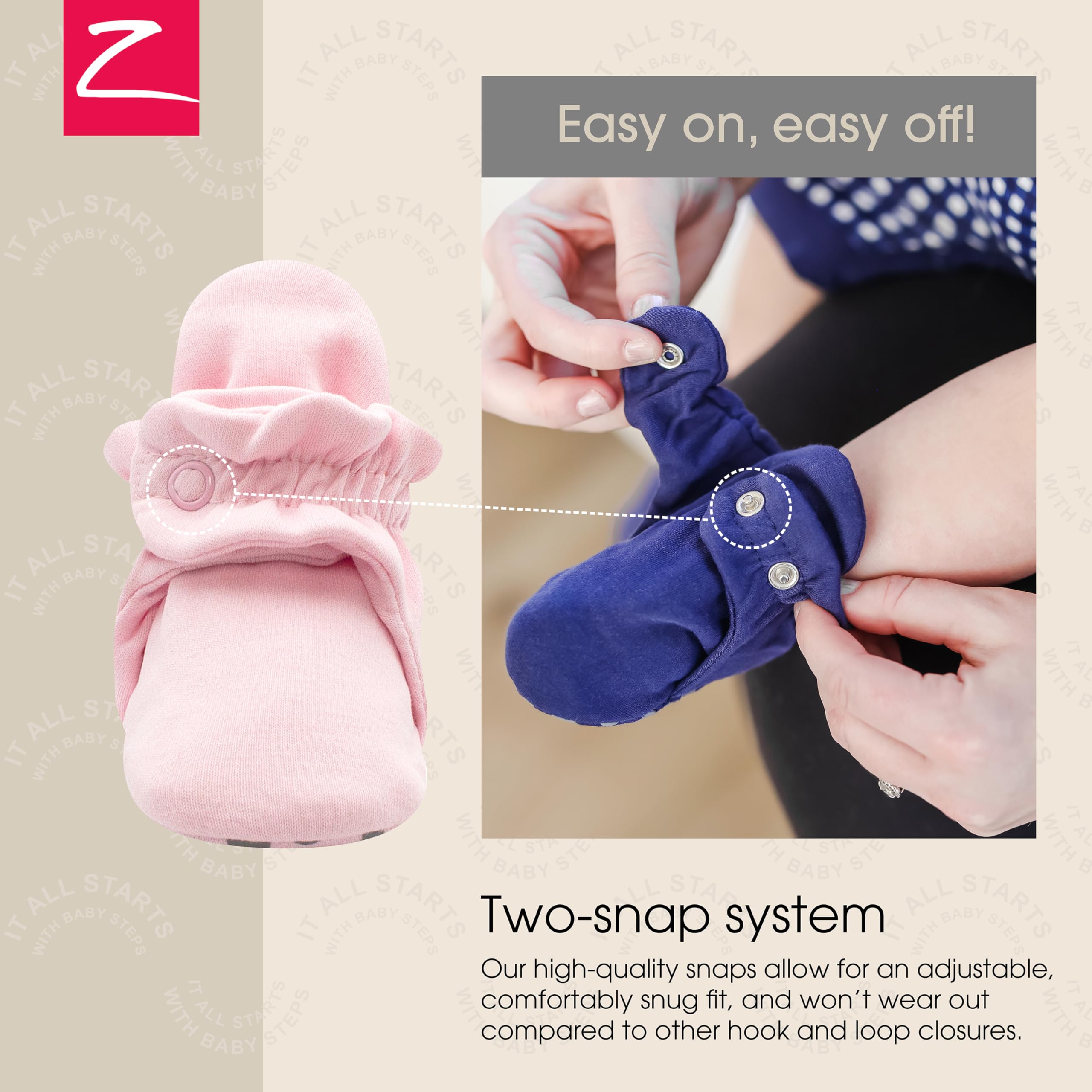Zutano Unisex Organic Cotton Baby Booties With Gripper Soles, Baby Pink Solid, 6M