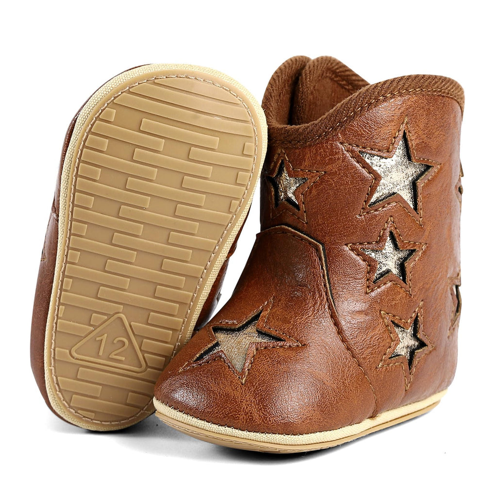 MK MATT KEELY Leather Western Boots Cowboy Bootie Soft Sole Non-Slip Crib Shoes for Baby Infant Toddler Girls Boys Newborn