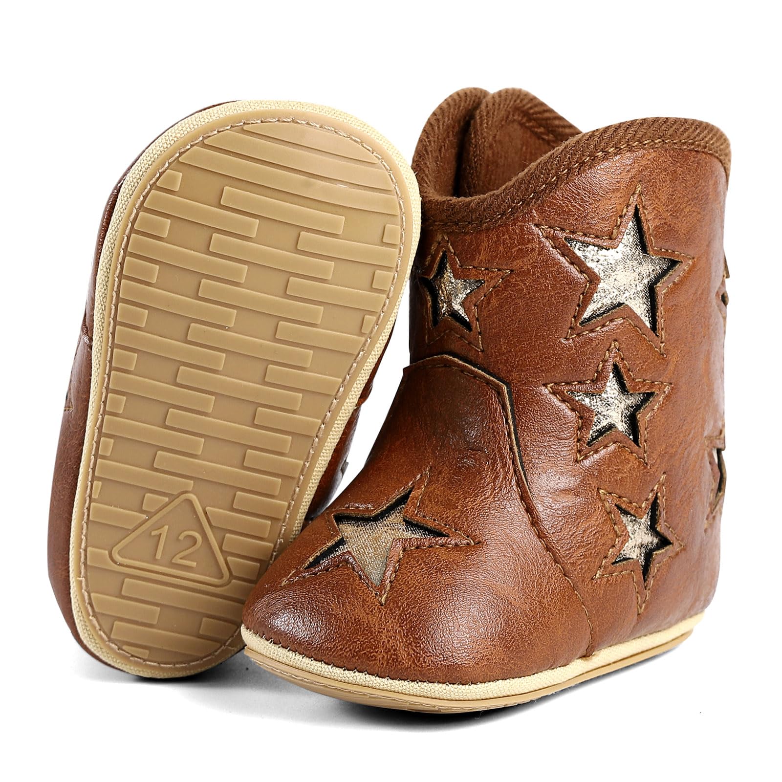 MK MATT KEELY Leather Western Boots Cowboy Bootie Soft Sole Non-Slip Crib Shoes for Baby Infant Toddler Girls Boys Newborn