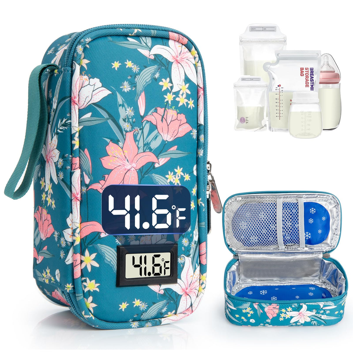WIBOND Breast Milk Cooler Travel Bag, Real-Time Temperature Display, Holds 4-6 Breastmilk Storage Bag with 2 Breast Milk Ice Pack, Cooling & Waterproof Portable Cooler for Moms on the Go(Pink)