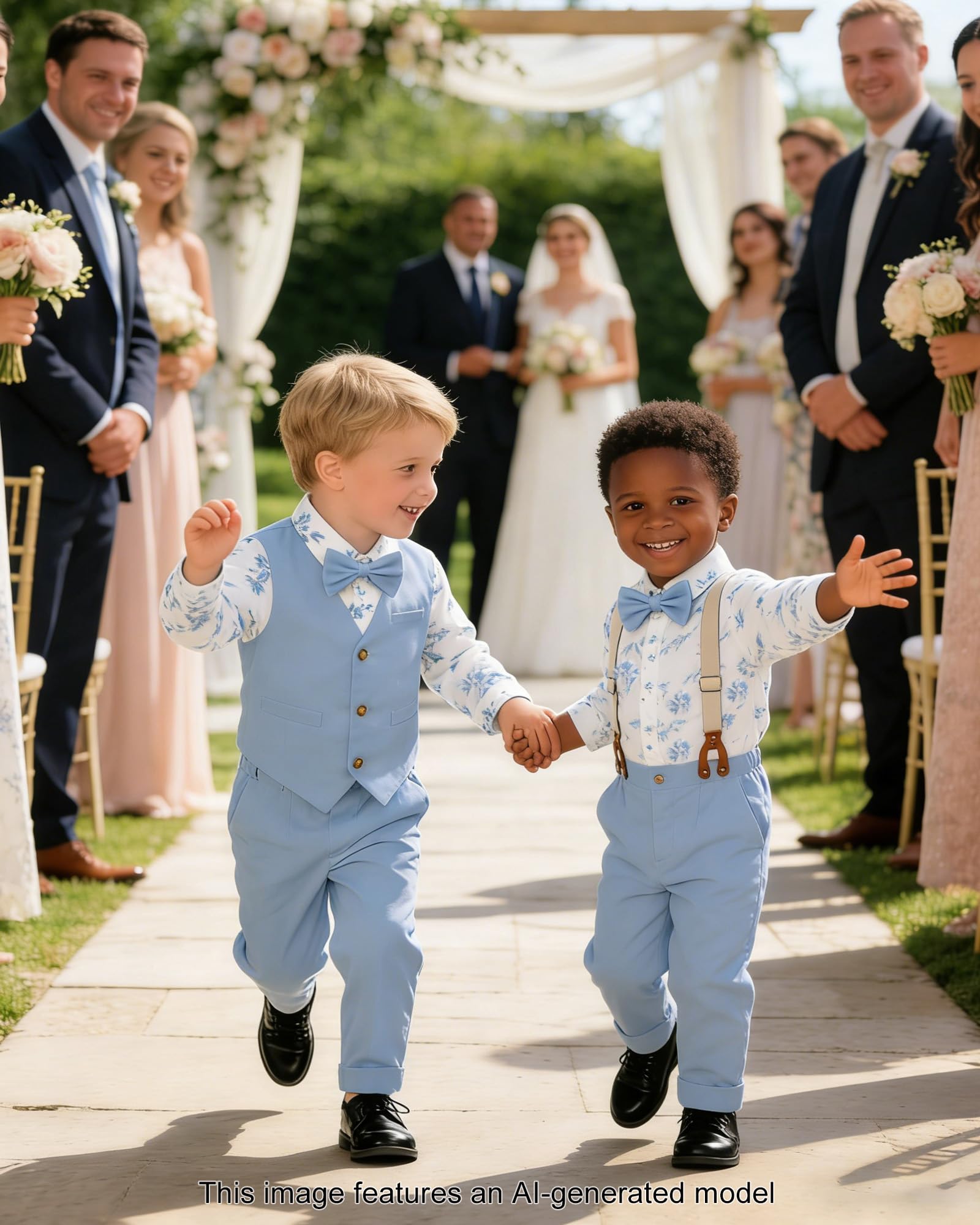 SANGTREE Boys Cotton Linen Formal Suit Floral Blue 5-6 Years=Tag 140