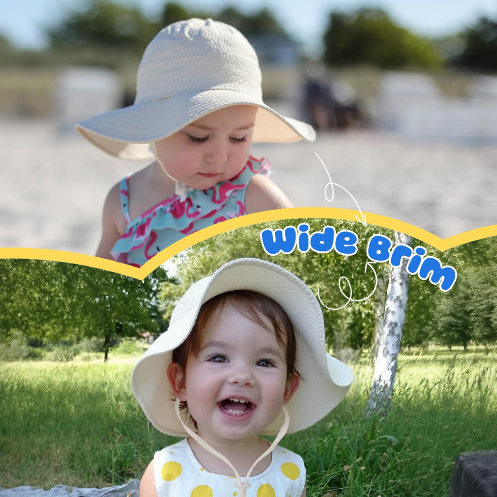 Baby Sun Hat Toddler Girl Beach Hat Adjustable Outdoor Summer Hat UPF 50+ Sun Protection Wide Brim Infant Kids (US, Age, 6 Months, 24 Months, Beige)
