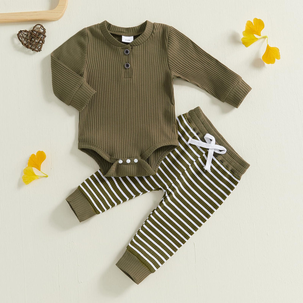 MA&BABY Newborn Baby Boy Clothes Ribbed Knit Long Sleeve Romper Pants Set