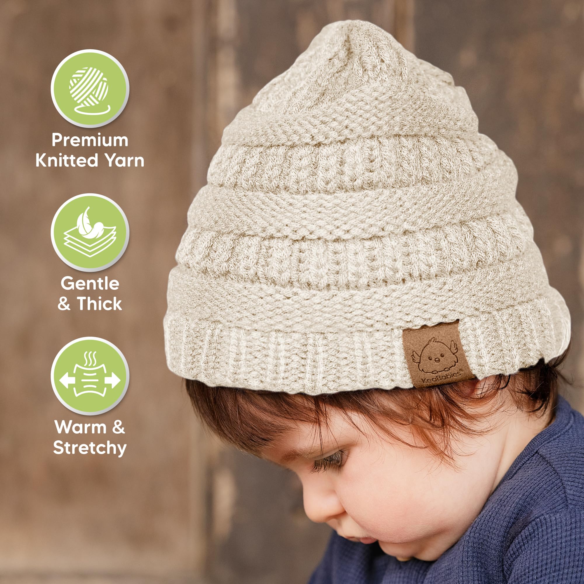 KeaBabies 3-Pack Baby Beanies for Boys, Girls,Soft Cute Baby Hat (Latte, 6-36M)
