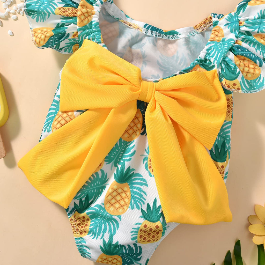 HIHA Baby Swimsuit Girl Infant Bathing Suit Ruffle Summer One Piece Swimwear Sunsuit Pineapple Cartoon Pattern 6-12 Months