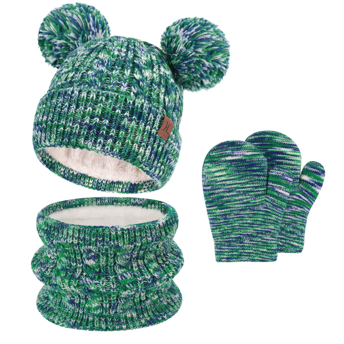 Kids Toddler Winter Hats Touchscreen Scarfs Gloves Set Pompom Beanie Caps Neck Warmer with Fleece for 5-8 Years Old Baby Girls Boys Gifts