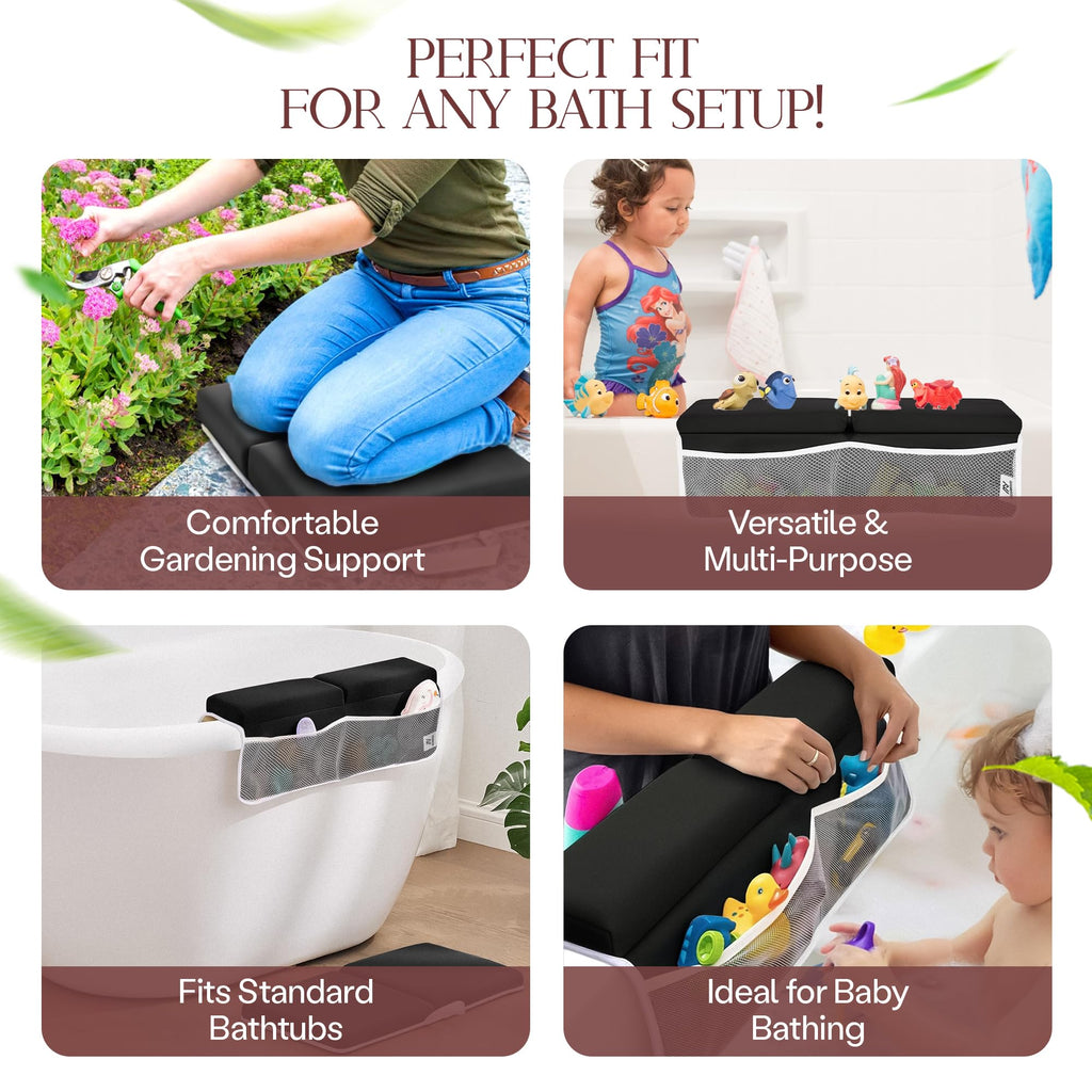 Mohmoud Comfortable Baby Bath Kneeler and Elbow Rest Pad Set — Kneeling Pad for Bathing Baby, Relieves Knee and Elbow Pain, Non-Slip Bathtub Kneeling Pad with Toy Organizer, Bonus Brush and Washcloth