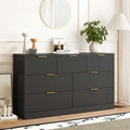 Sscaktu 7 Drawer Fluted Dresser with Deep Drawers for Bedroom, Black丨55 Wide Mid Century Dresser, Modern Chest of Drawers, Wood TV Stand Storage Organizer for Closet, Living Room, Hallway
