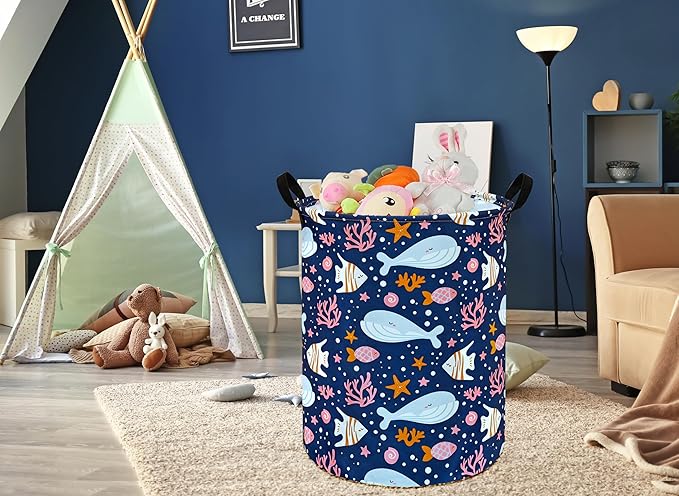 Round Laundry Hamper Storage Basket Laundry Organizer Hamper Storage Bins Clothes and Toys Box Nursery Hamper Gift Basket For Kids with Handles