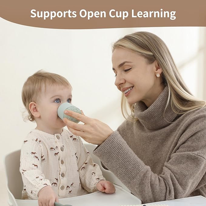 Moonkie Silicone Baby Cups 4 Months+ | Tiny Open Training Cups for Infants with Confetti Sprinkles | Baby-Led Weaning Essential | 2 oz (Ether/Mint, 2 Pack)
