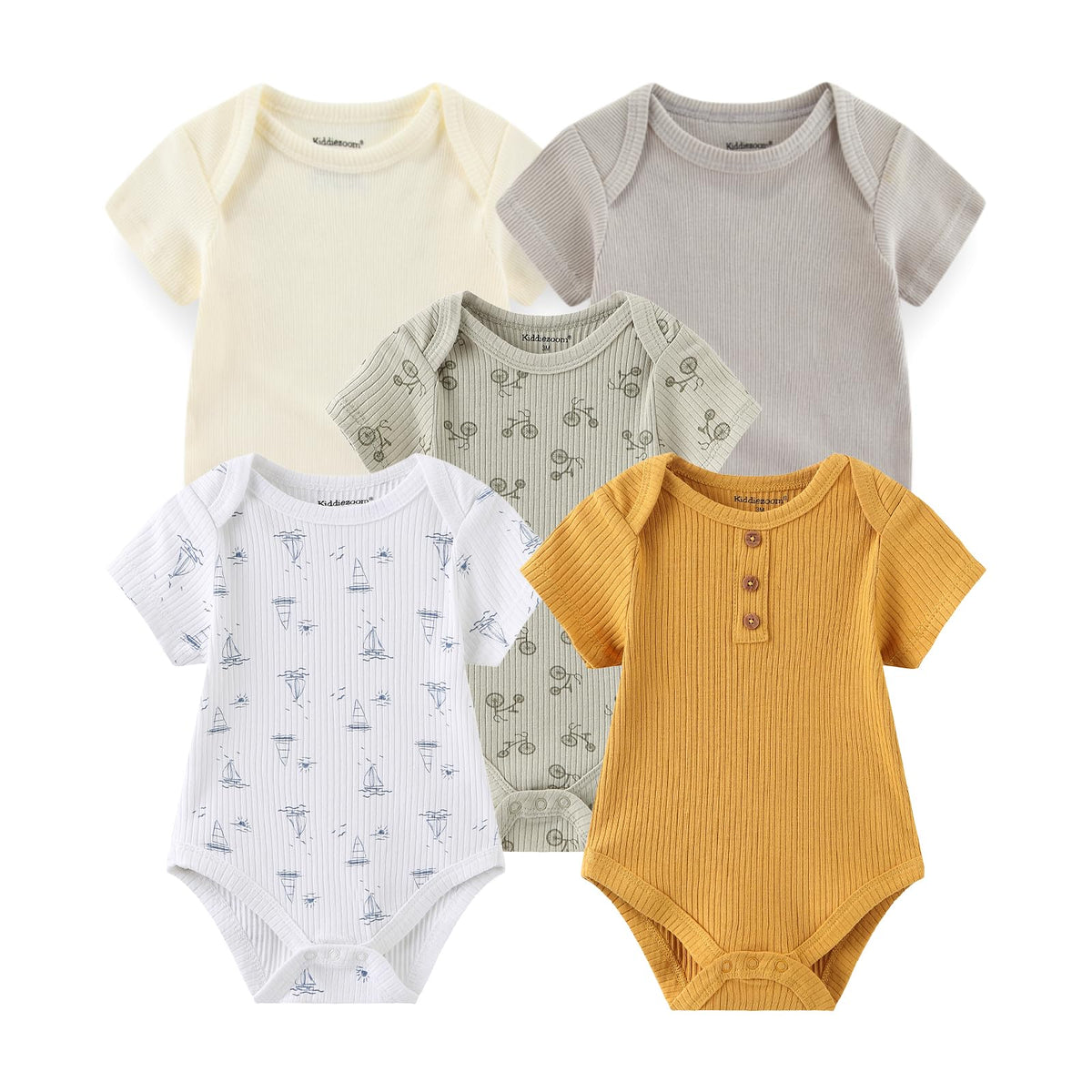 Kiddiezoom Newborn Baby Unisex Cotton One-Piece Bodysuits Baby Gift 5-Pack Clothes