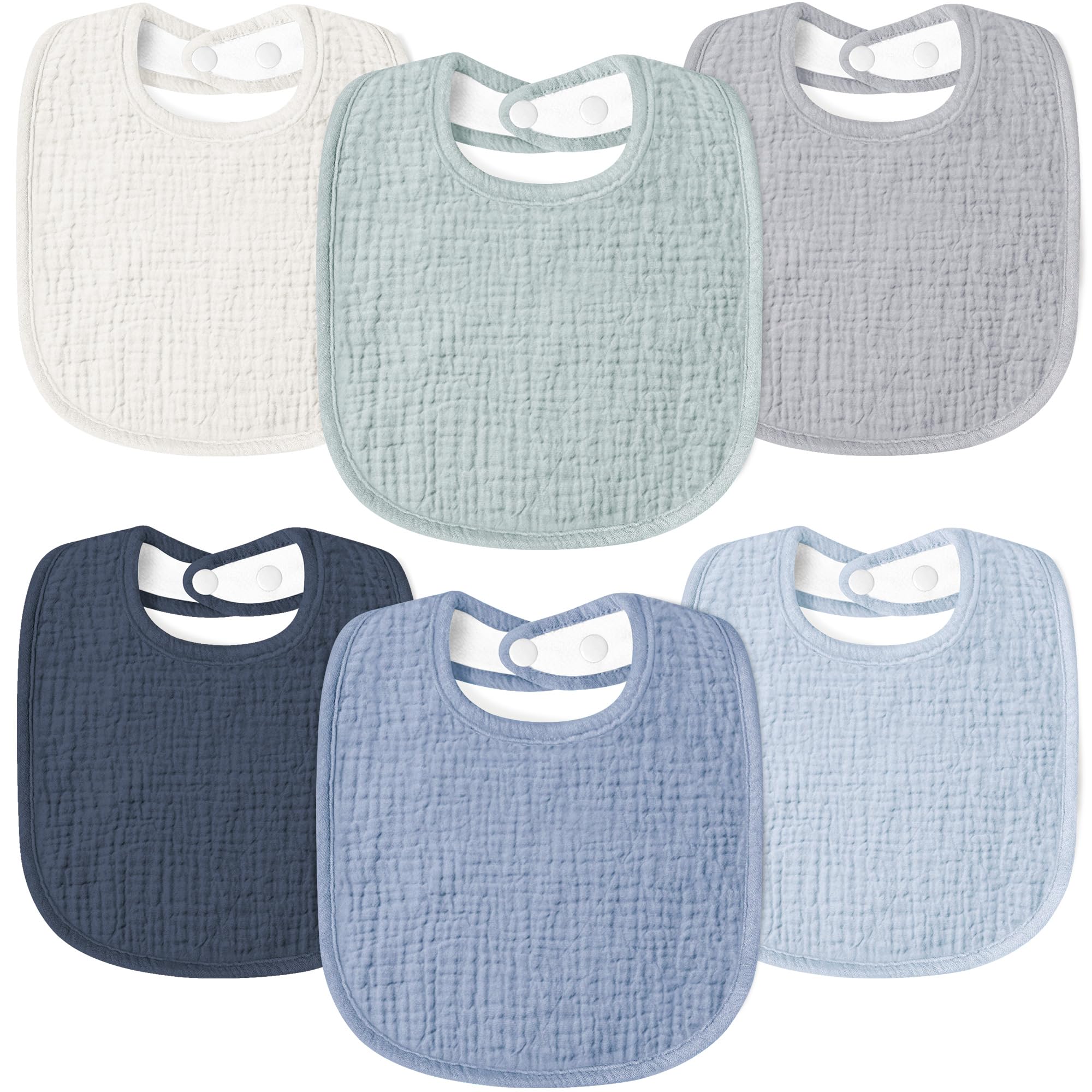 Susurration Muslin Baby Bibs 6 Pack Bandana Drool Bibs,Soft Square Adjustable Baby Drooling Bibs for Unisex Girls & Boys(Blue)