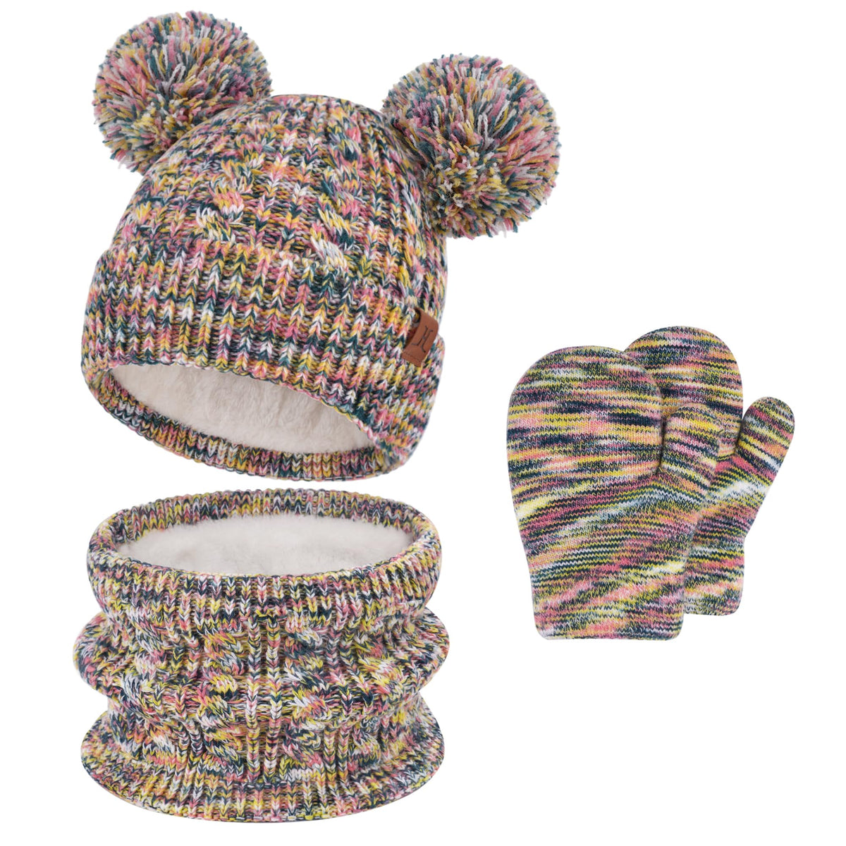 Kids Toddler Winter Hats Touchscreen Scarfs Gloves Set Pompom Beanie Caps Neck Warmer with Fleece for 5-8 Years Old Baby Girls Boys Gifts