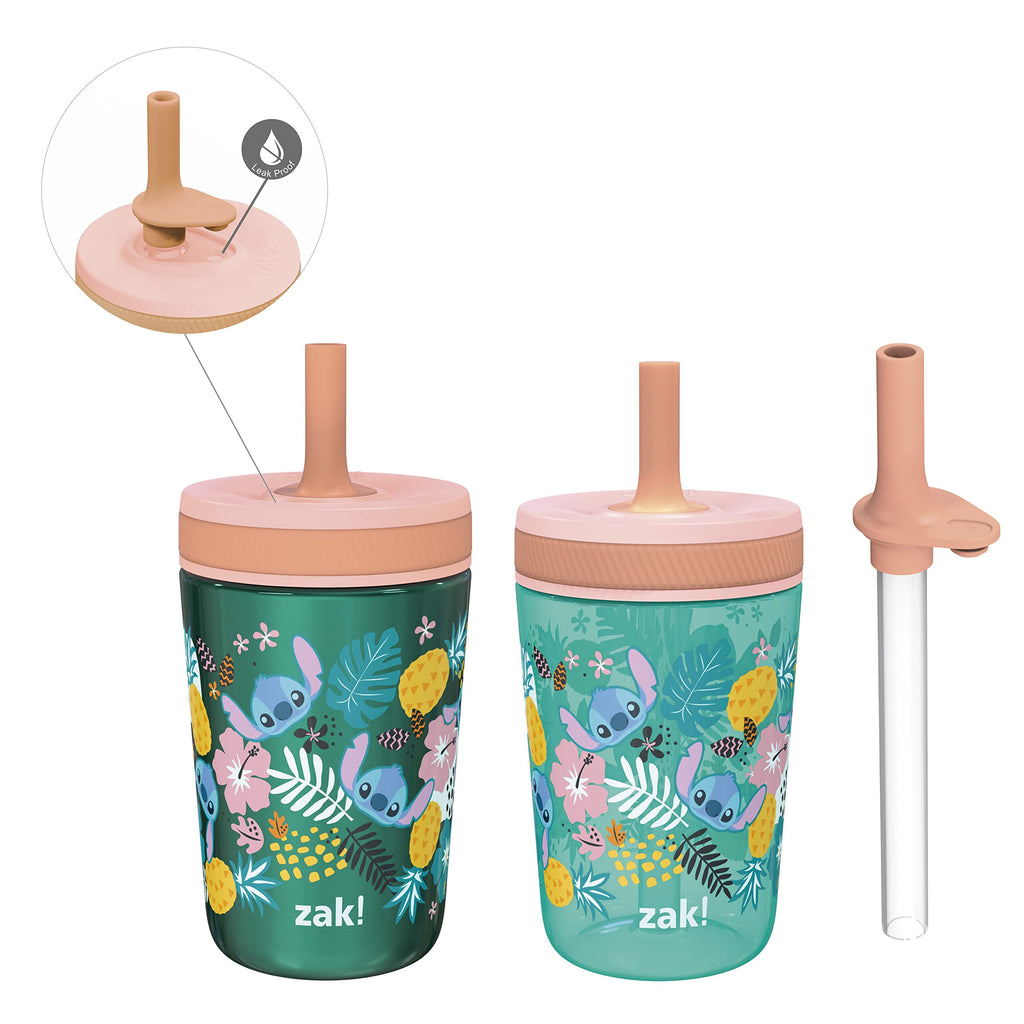 Zak Designs Lilo and Stitch Kelso Leak-Proof Toddler Straw Cups, 3pc Set
