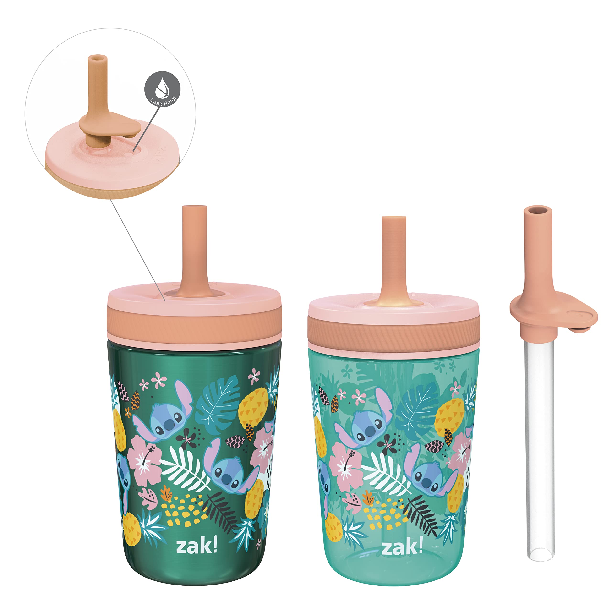 Zak Designs Lilo and Stitch Kelso Leak-Proof Toddler Straw Cups, 3pc Set