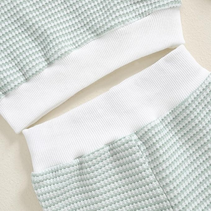 Toddler Baby Boy Fall Clothes Waffle Outfit Long Sleeve Color Blocking Sweatshirt Pullover Jogger Pant Set