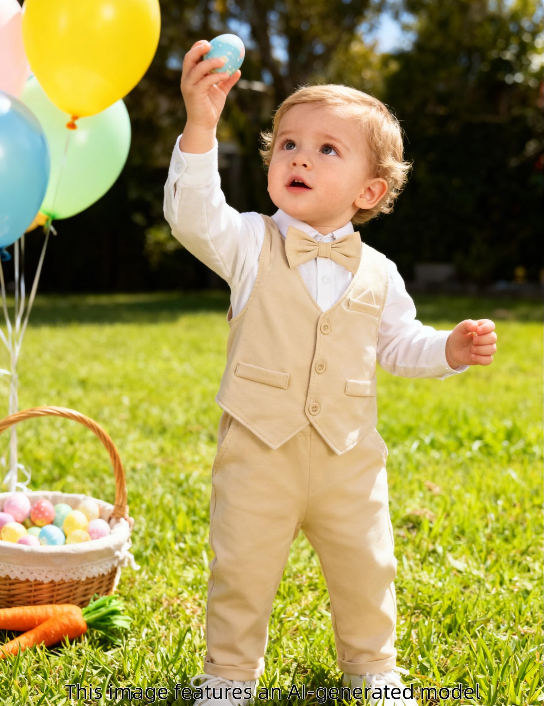 Baby Easter Outfit Boy Wedding Dress Church Khaki Suit 3-6 Months Beige