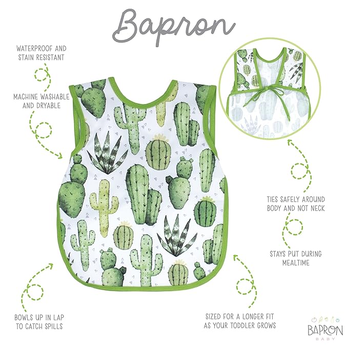 BapronBaby Desert Cactus Bapron - No Neck Tie Safer Bib for Baby & Toddler - Soft Waterproof Stain Resistant - Machine Washable - Sz Preschool 3-5yrs