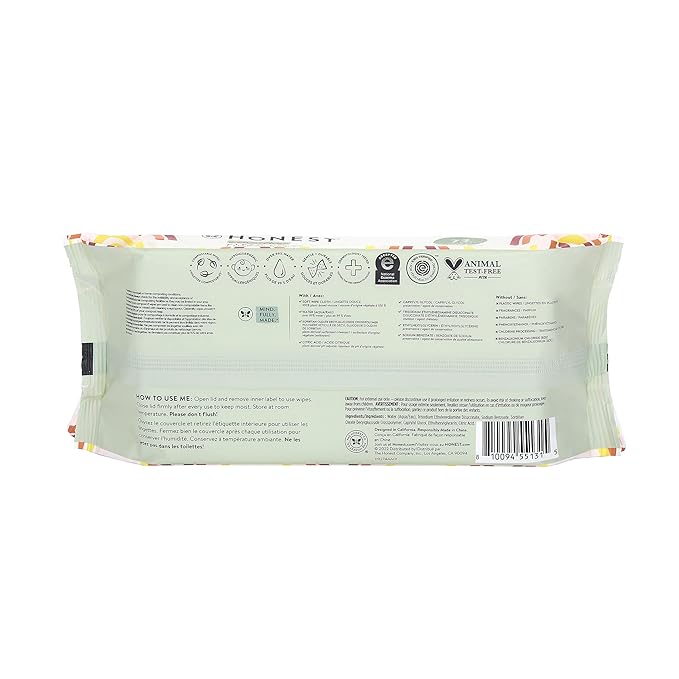 The Honest Company Clean Conscious Multi-Use Wipes Hypoallergenic and Unscented for Sensitive Baby Skin Over 99% Water Compostable Plant Based Baby Wipes Rainbow 60 Count