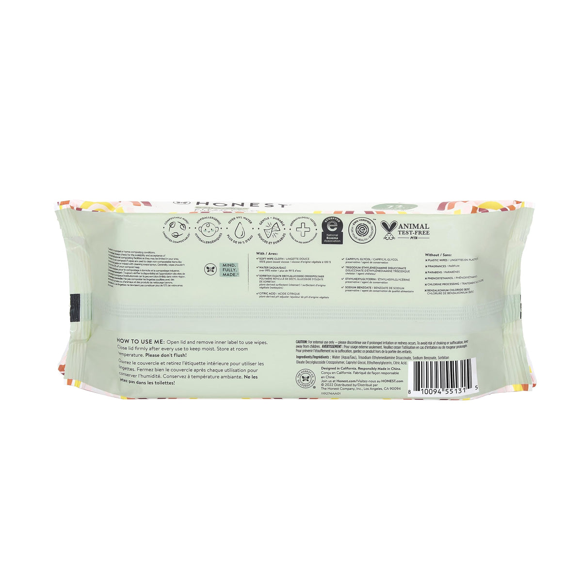 The Honest Company Hypoallergenic Multi-Use Baby Wipes for Sensitive Baby Skin Rainbow 60 Count